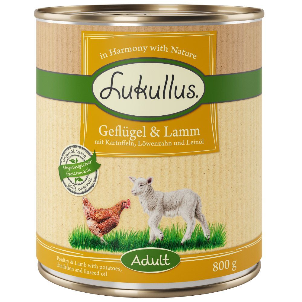 Ekonomipack: Lukullus 24 x  800 g - Fågel & lamm