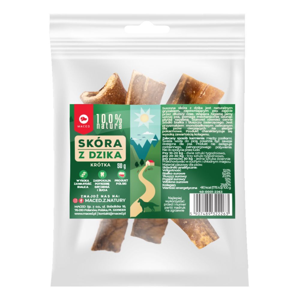 Maced torkad vildsvinshud - 50 g (ca 6-14 cm)