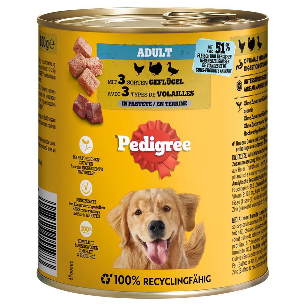 Pedigree Classic 12 x 800 g - Fjäderfä i paté