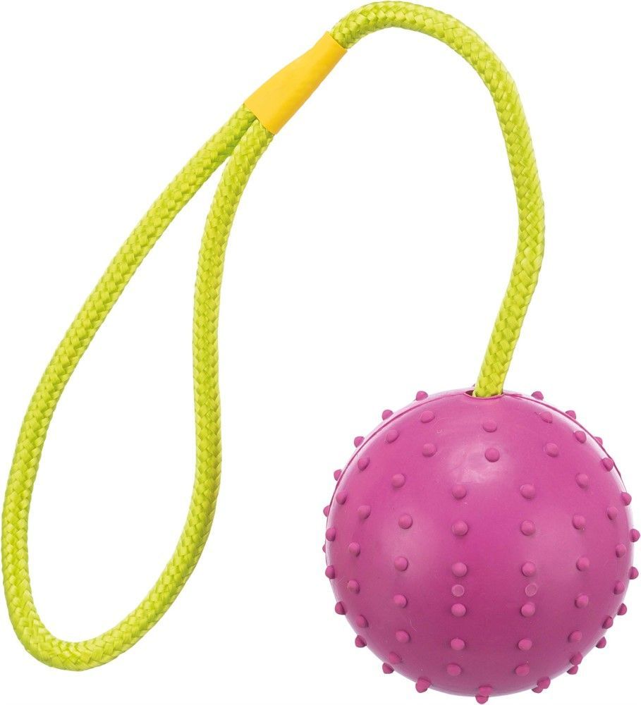 Trixie Gummiboll 7 cm med rep 30 cm - Lime/Rosa