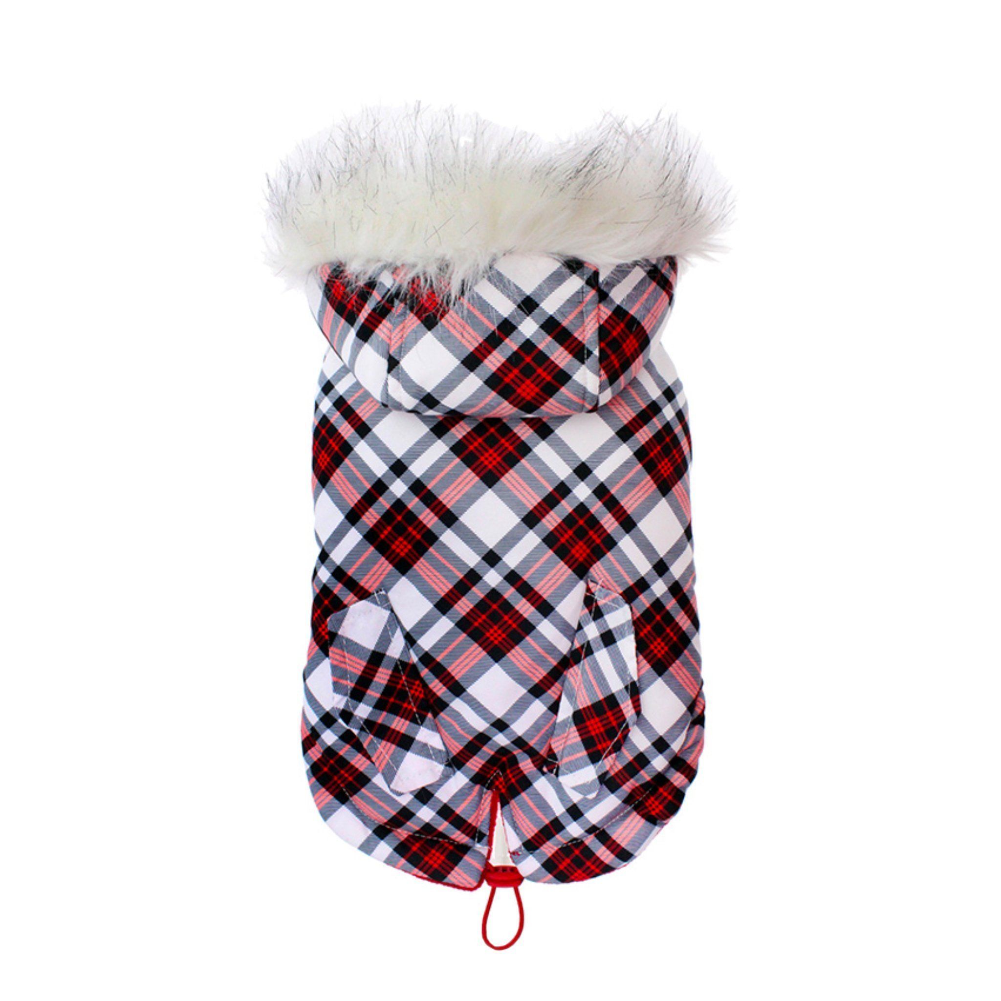 Hundparkas - Röd/vit / 25 cm