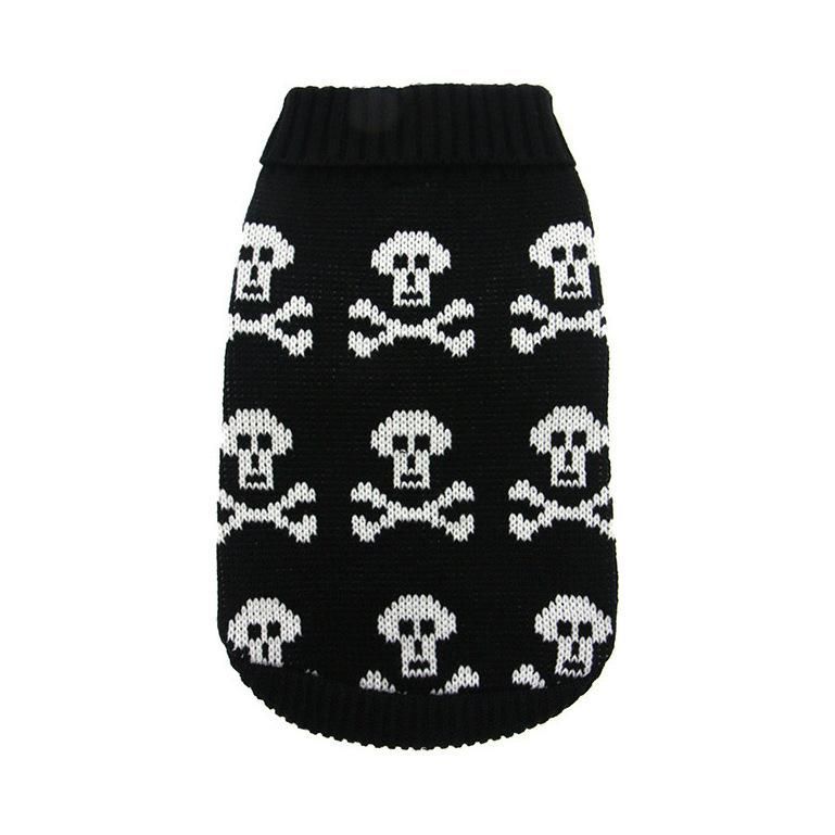 Stickad Hundtröja - Black Skull / 35 cm