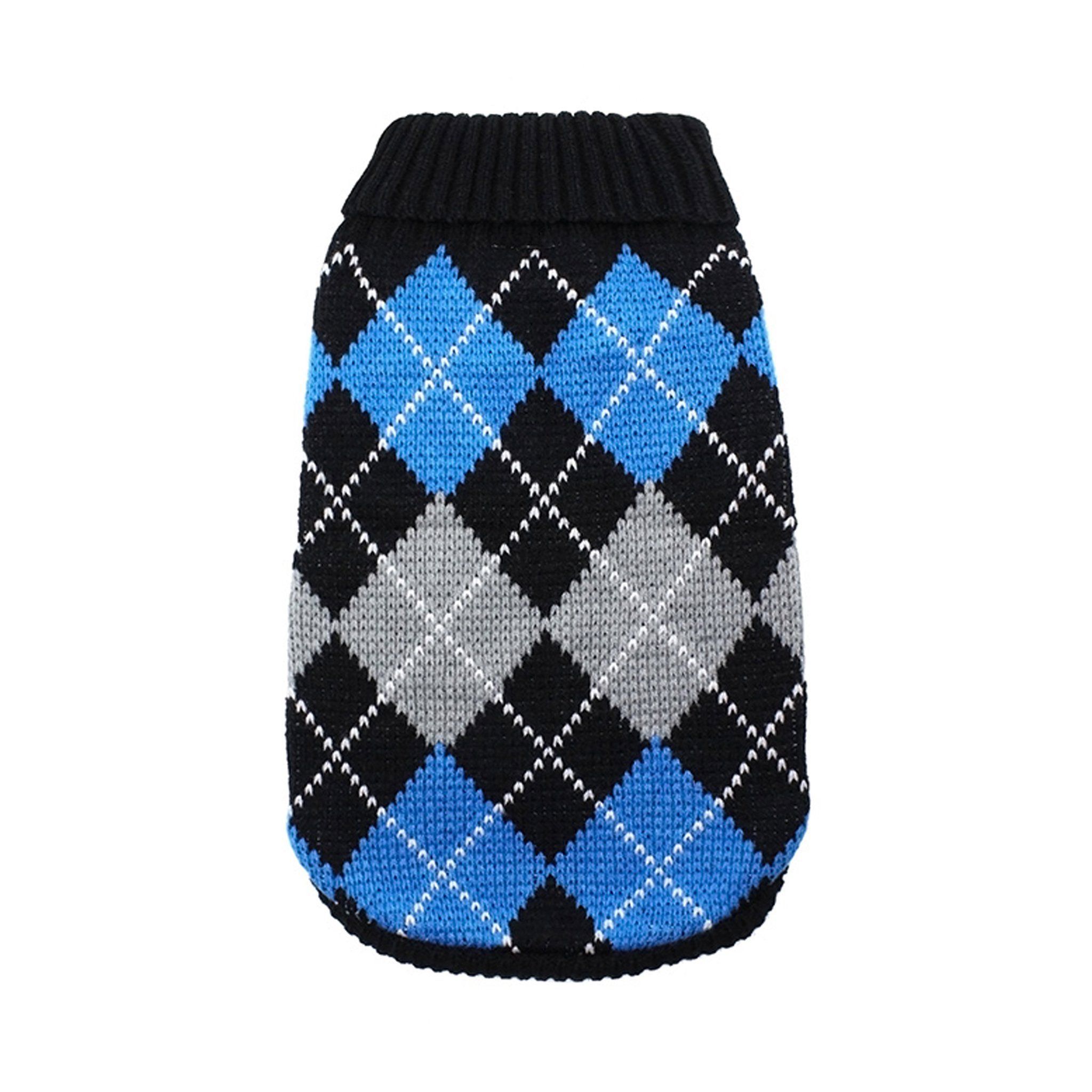 Stickad Hundtröja - Blue Argyle / 25 cm