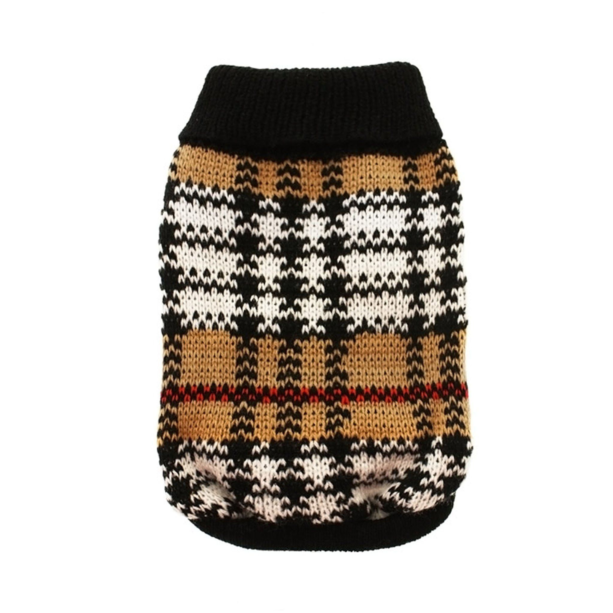 Stickad Hundtröja - Brown Tartan / 35 cm