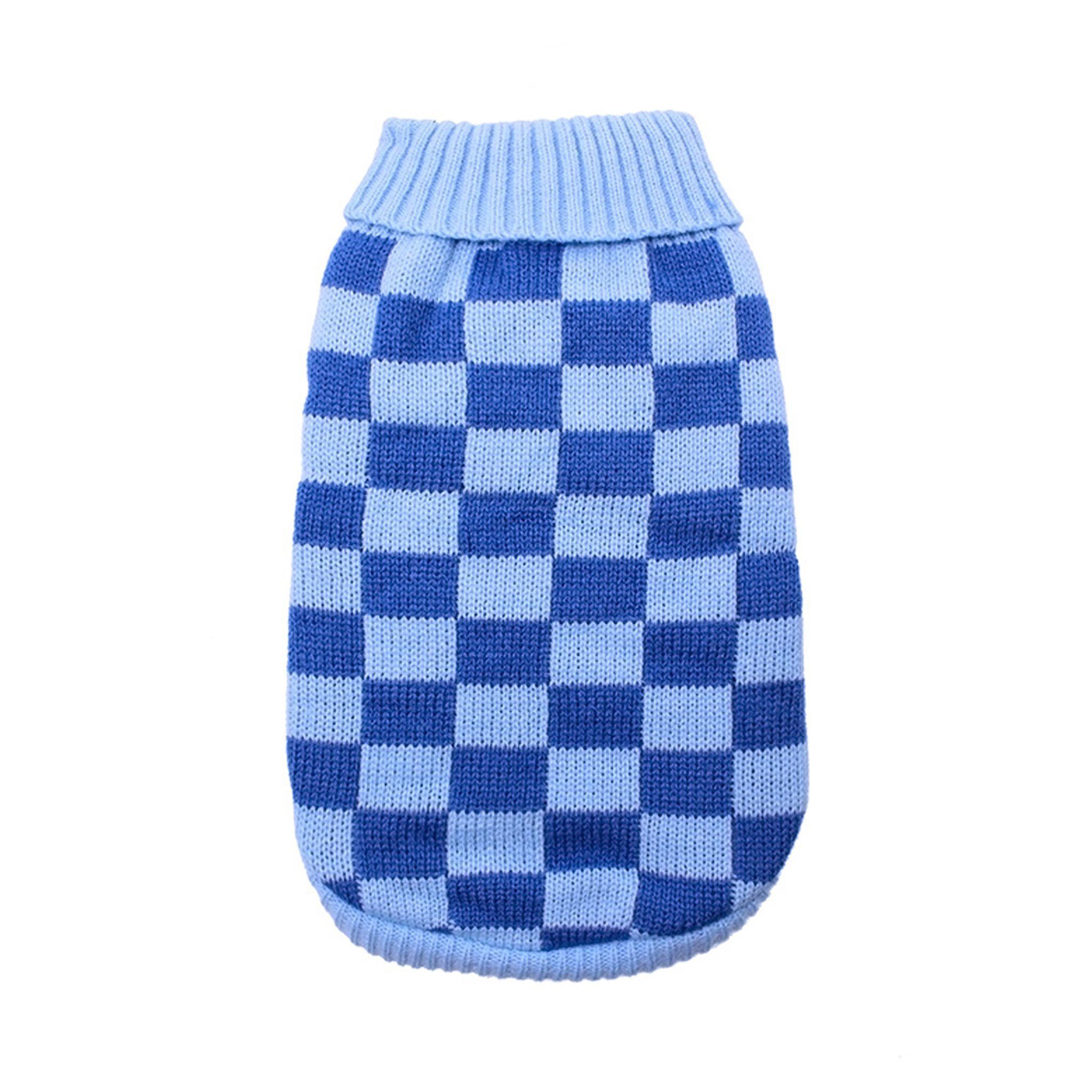 Stickad Hundtröja - Checkerboard Blue / 40 cm