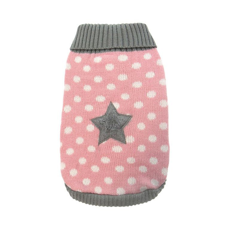 Stickad Hundtröja - Pink Star / 20 cm