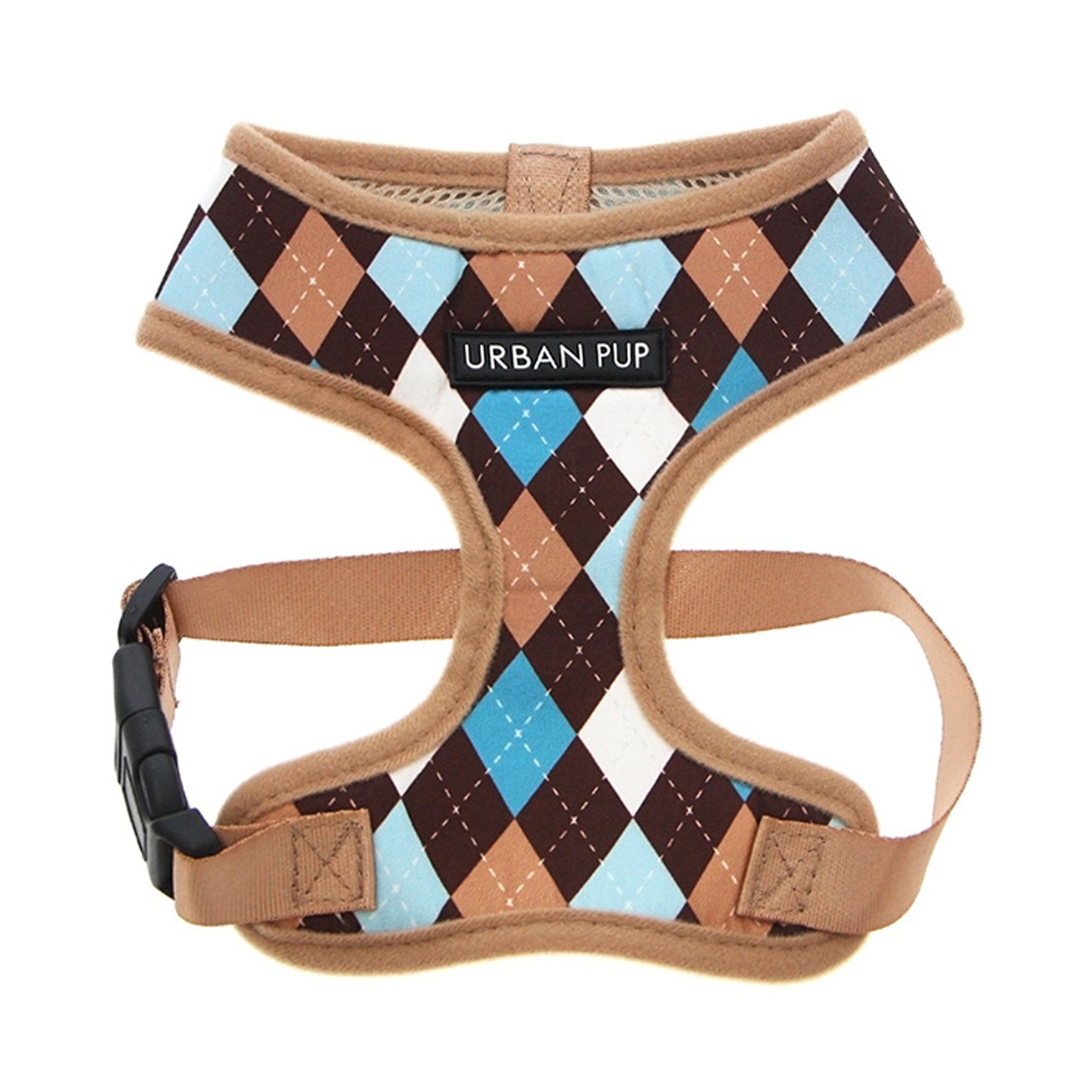 Urban Pup Harness - Brown & Blue Argyle / S