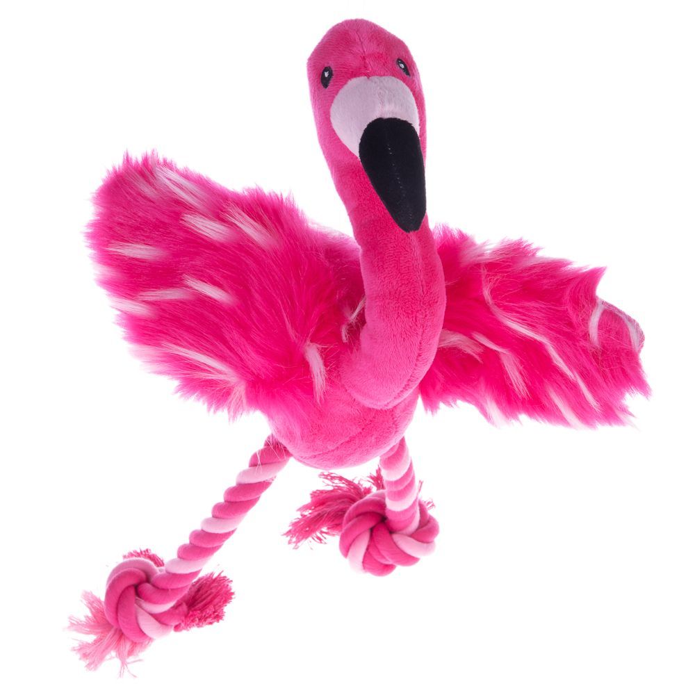 Flamingo med rep hundleksak - 2 st